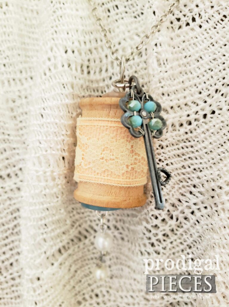 Vintage Spool Necklace with Blue Key | shop.prodigalpieces.com