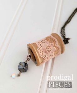 Dice Charm on Vintage Wooden Spool Necklace | shop.prodigalpieces.com