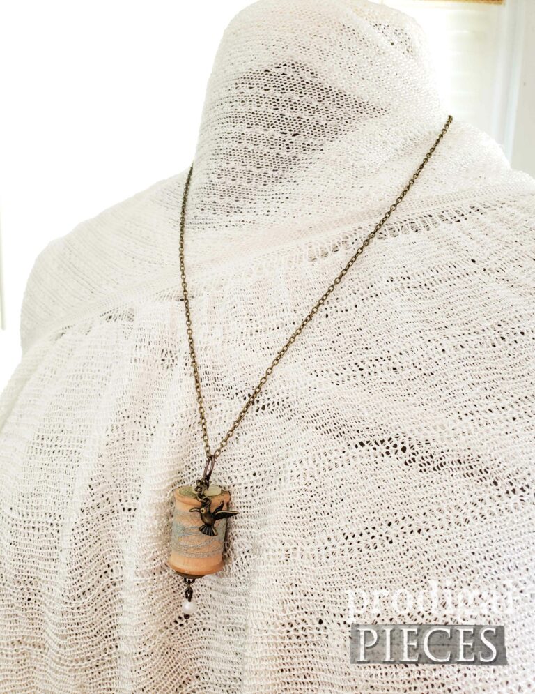 Vintage Wooden Spool Necklace with Hummingbird Charm by Prodigal Pieces | shop.prodigalpieces.com
