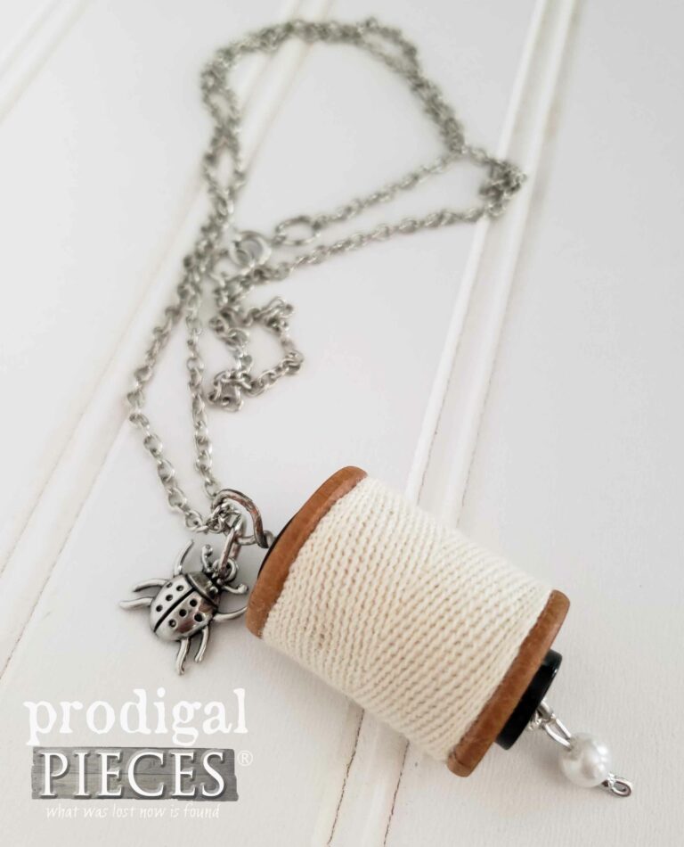 Ladybug Charm Closeup on Wooden Spool Necklace | shop.prodigalpieces.com
