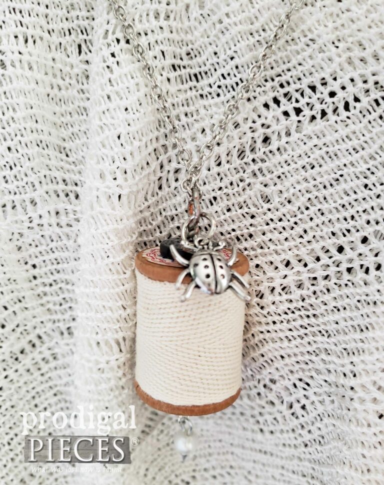 Ladybug Charm on Wooden Spool Necklace at shop.prodigalpieces.com