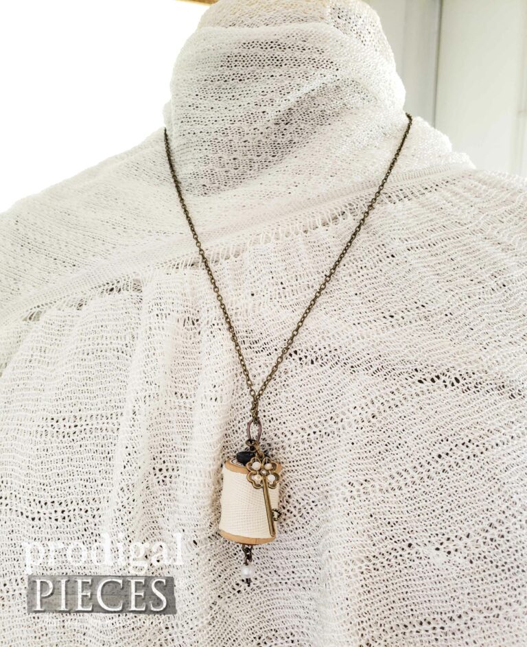 Handmade Wooden Spool Necklace with Pearl Key Charm | shop.prodigalpieces.com
