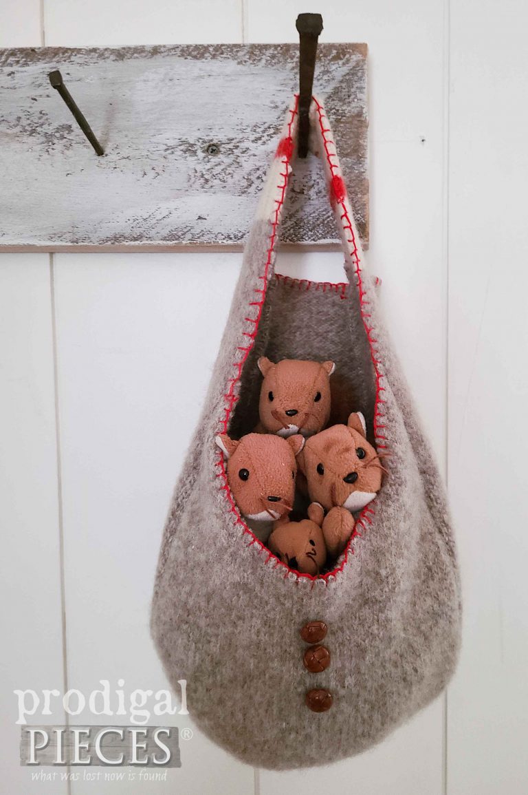 Felted Wood Hanging Basket for Toy Storage | shop.prodigalpieces.com #prodigalpieces
