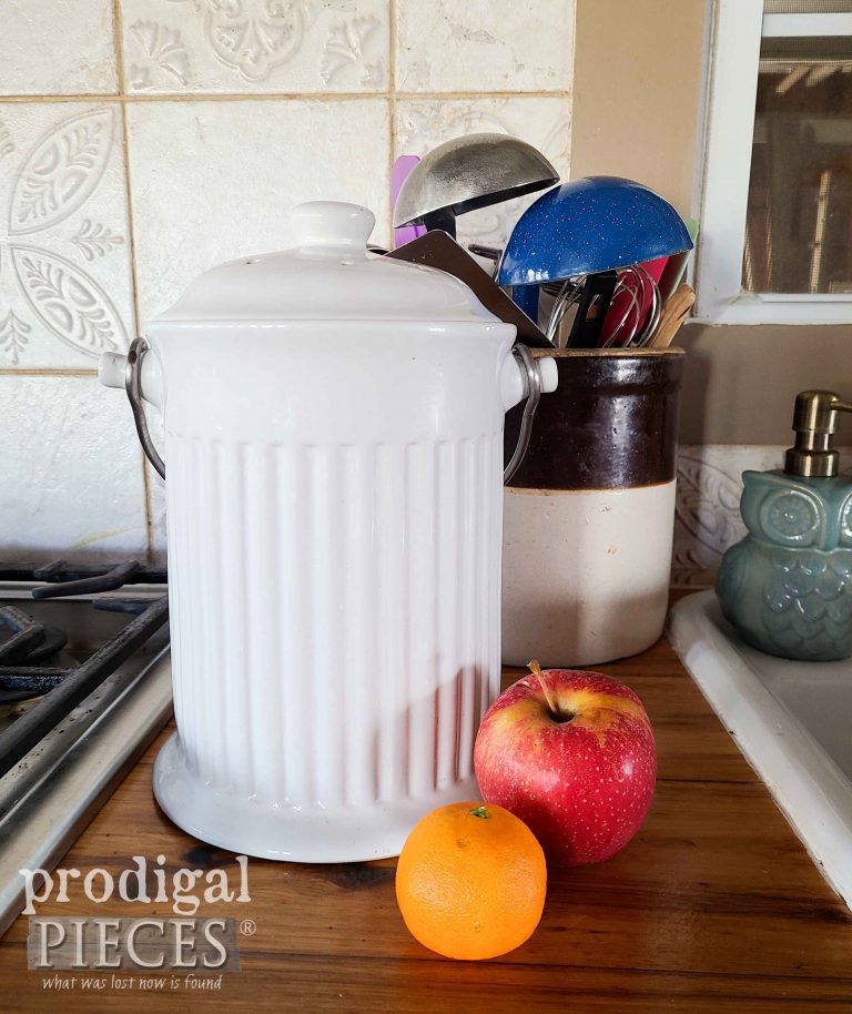 Ceramic Compost Pail Crock in White available at Prodigal Pieces | shop.prodigalpieces.com #prodigalpieces