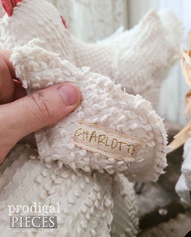 Charlotte Textile Chicken Sculpture Name Tag by Larissa of Prodigal Pieces | shop.prodigalpieces.com #prodigalpieces