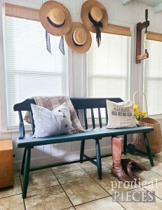 Vintage Farmhouse Bench with Country Styling by Larissa of Prodigal Pieces | shop.prodigalpieces.com #prodigalpieces