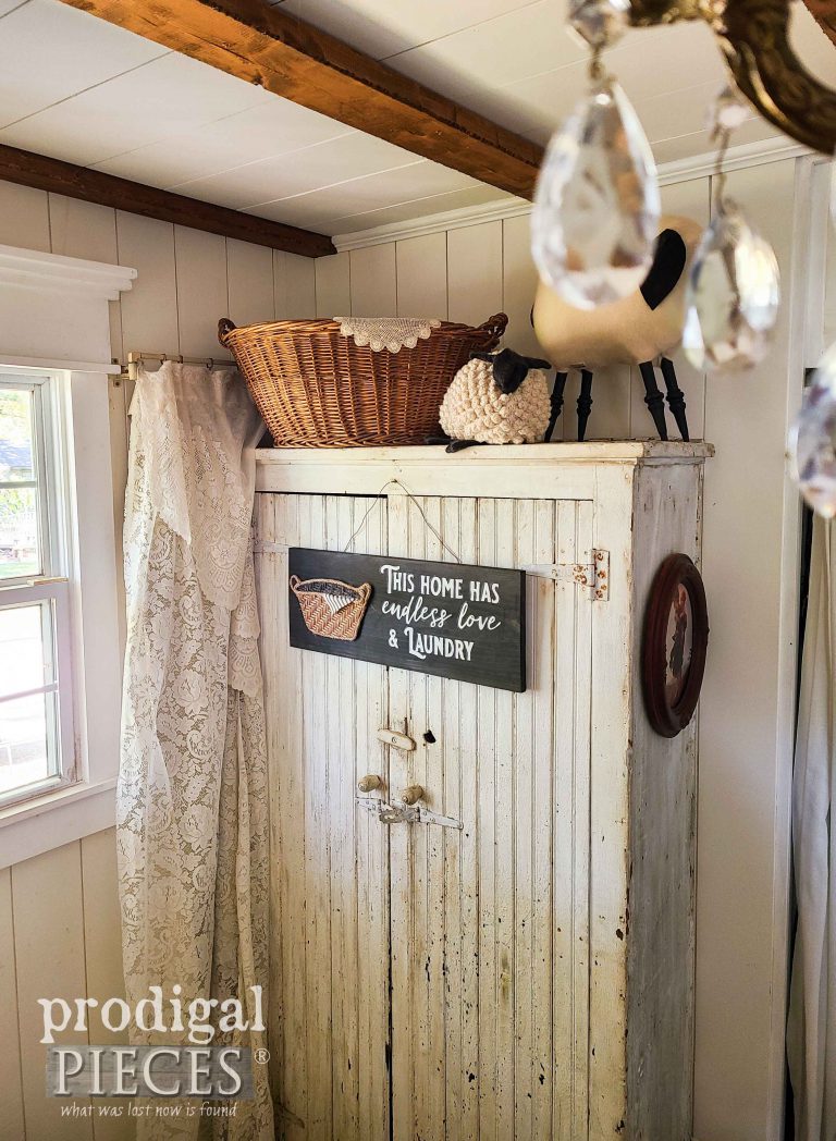 Farmhouse Bedroom Cupboard with Laundry Sign | shop.prodigalpieces.com #prodigalpieces