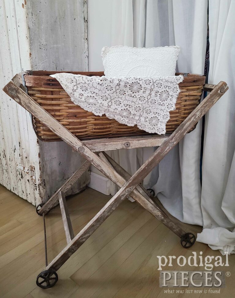 Side View of Antique Laundry Basket Cart | shop.prodigalpieces.com #prodigalpieces