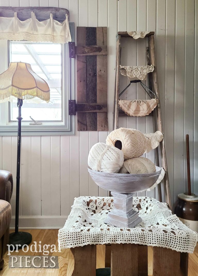 Farmhouse Style Family Room with Whitewashed Compote | shop.prodigalpieces.com #prodigalpieces