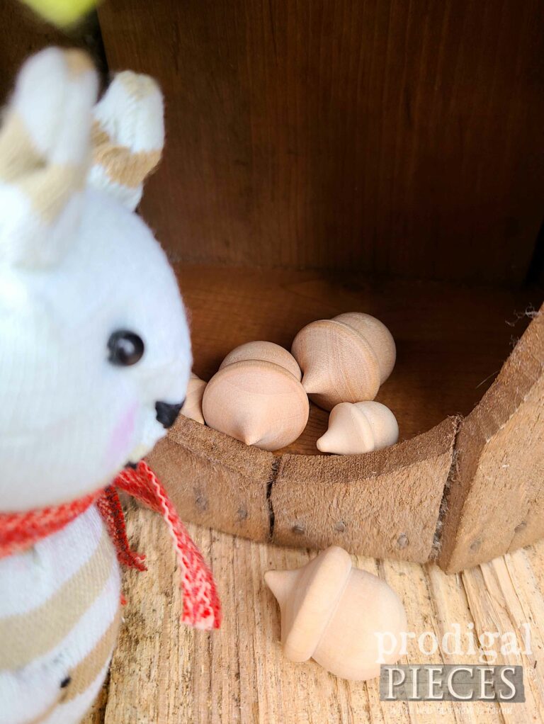 Wooden Acorns with Handmade Squirrel & Treehouse | shop.prodigalpieces.com #prodigalpieces
