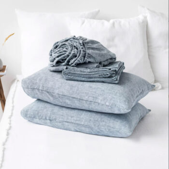 Magic Linen Blue Melange Sheet Set available at Prodigal Pieces | shop.prodigalpieces.com #prodigalpieces #linen #bedding