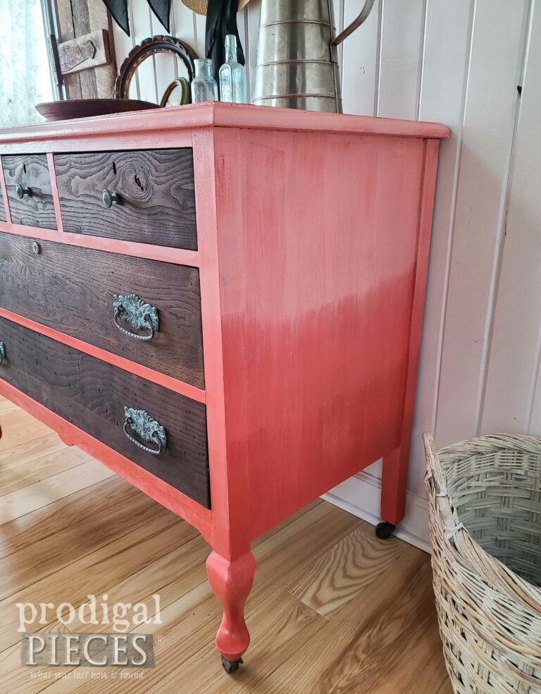 Coral Pink Ombre Antique Dresser | shop.prodigalpieces.com #prodigalpieces