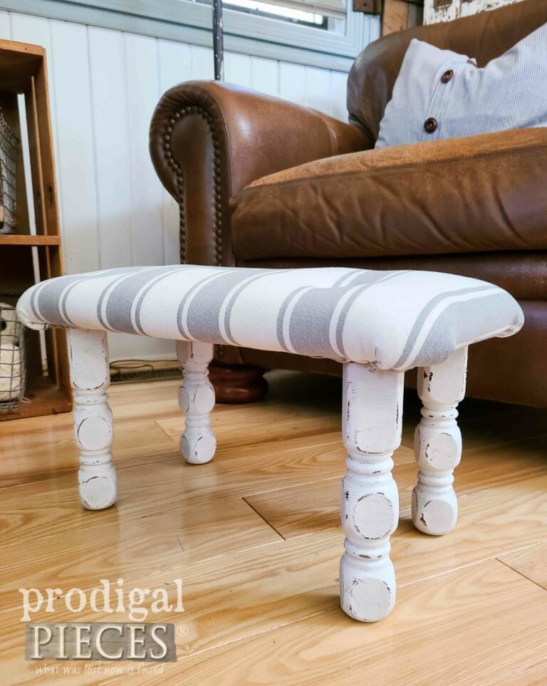 Side View Vintage Tufted Footstool | shop.prodigalpieces.com #prodigalpieces