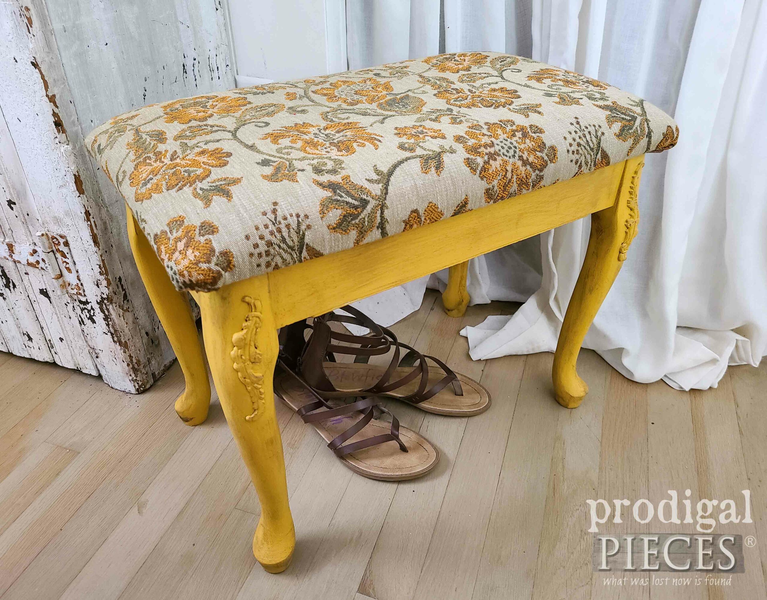 Side View of Queen Anne Upholstered Bench | shop.prodigalpieces.com #prodigalpieces