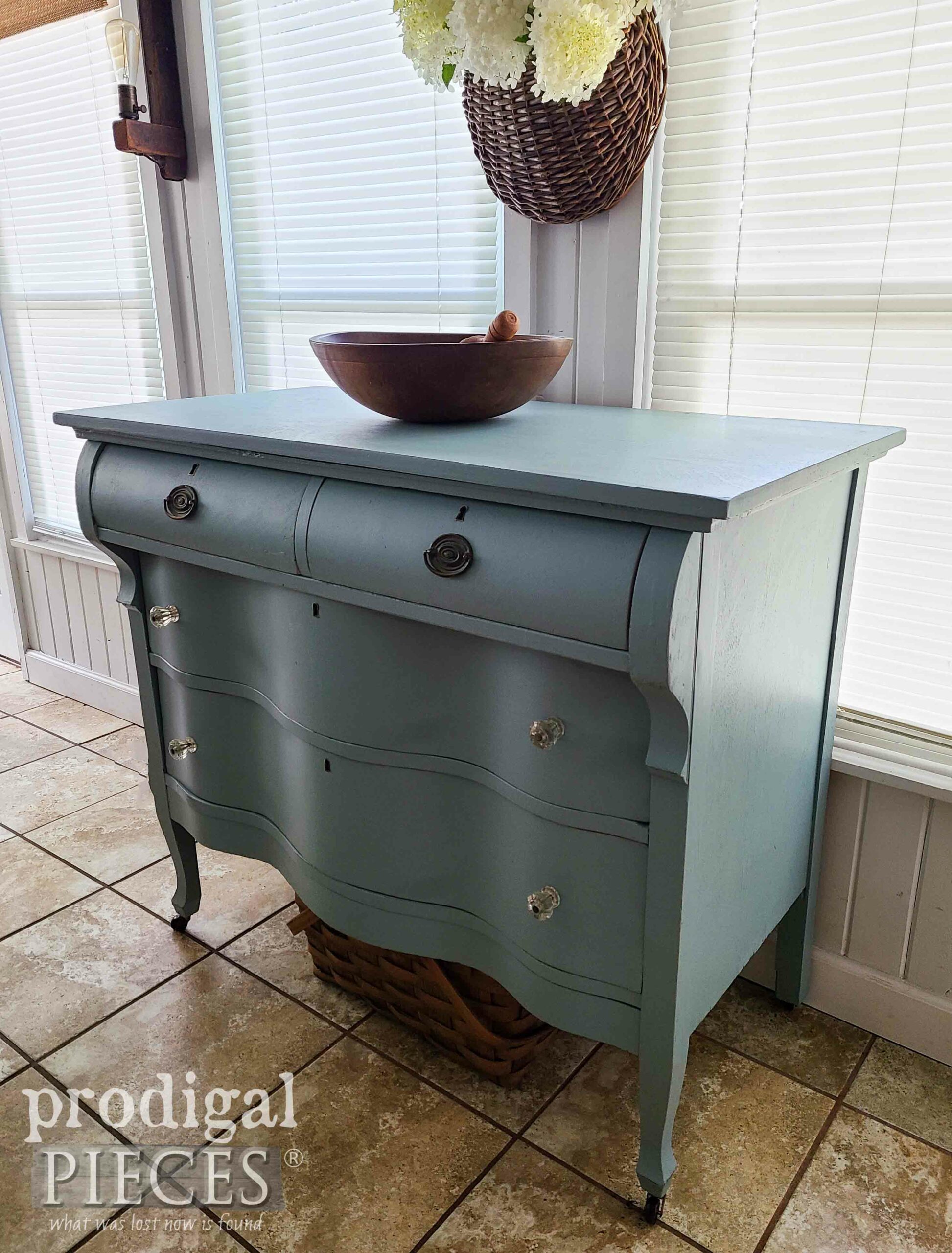 Soft Blue Antique Serpentine Dresser | shop.prodigalpieces.com #prodigalpieces