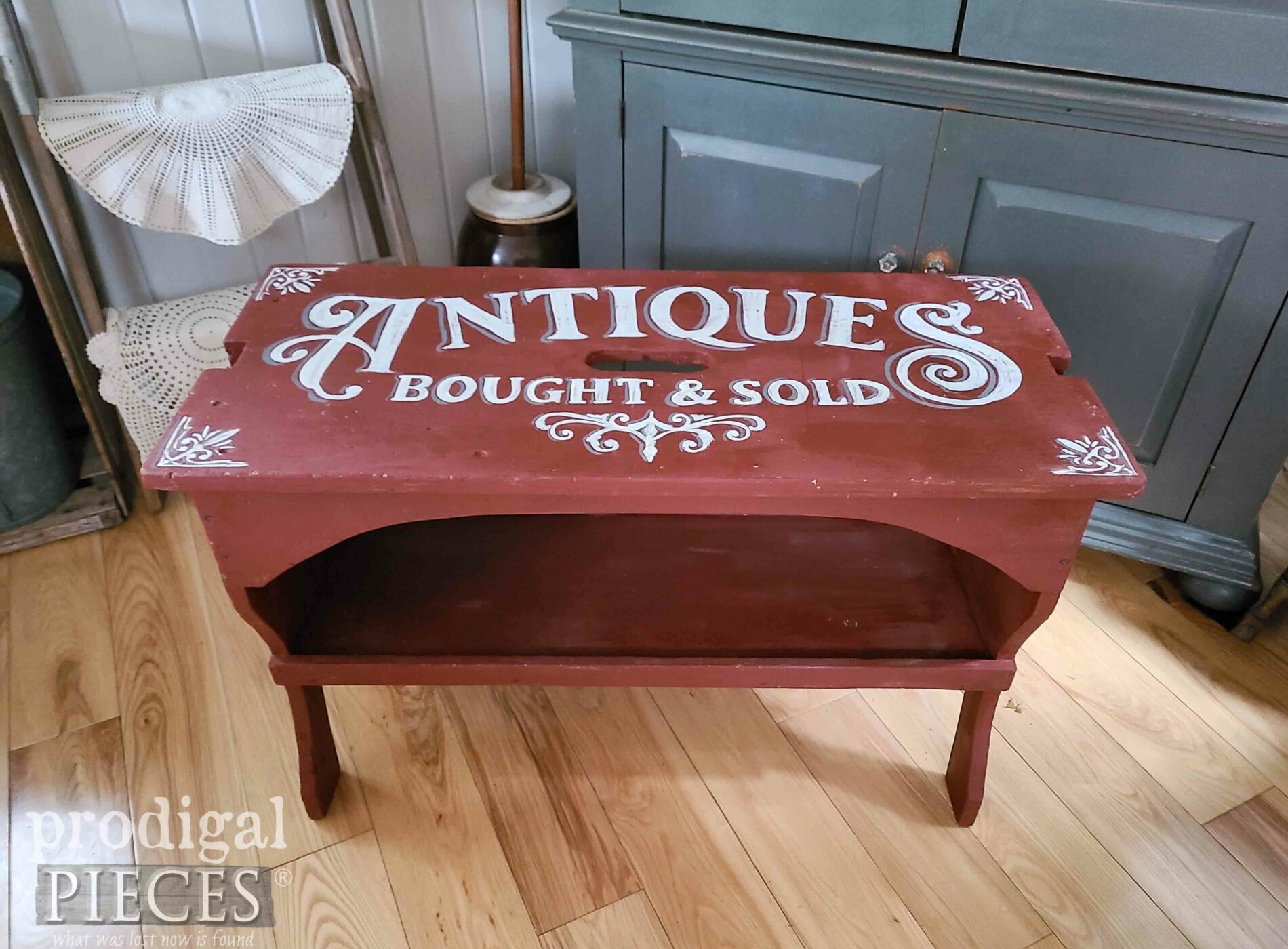 Vintage Farmhouse Bench with Typography available at Prodigal Pieces | shop.prodigalpieces.com #prodigalpieces