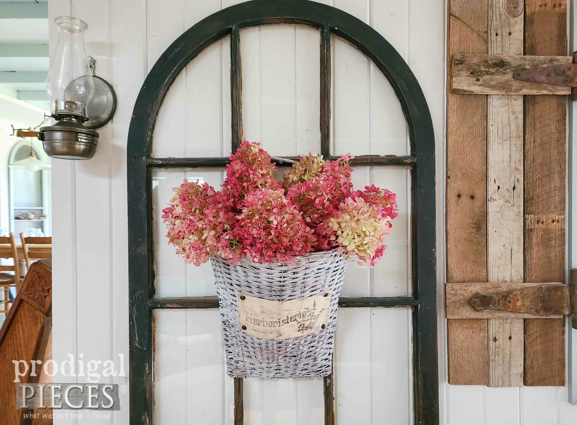 Hydrangea Filled Farmhouse Hanging Basket available at Prodigal Pieces | shop.prodigalpieces.com #prodigalpieces