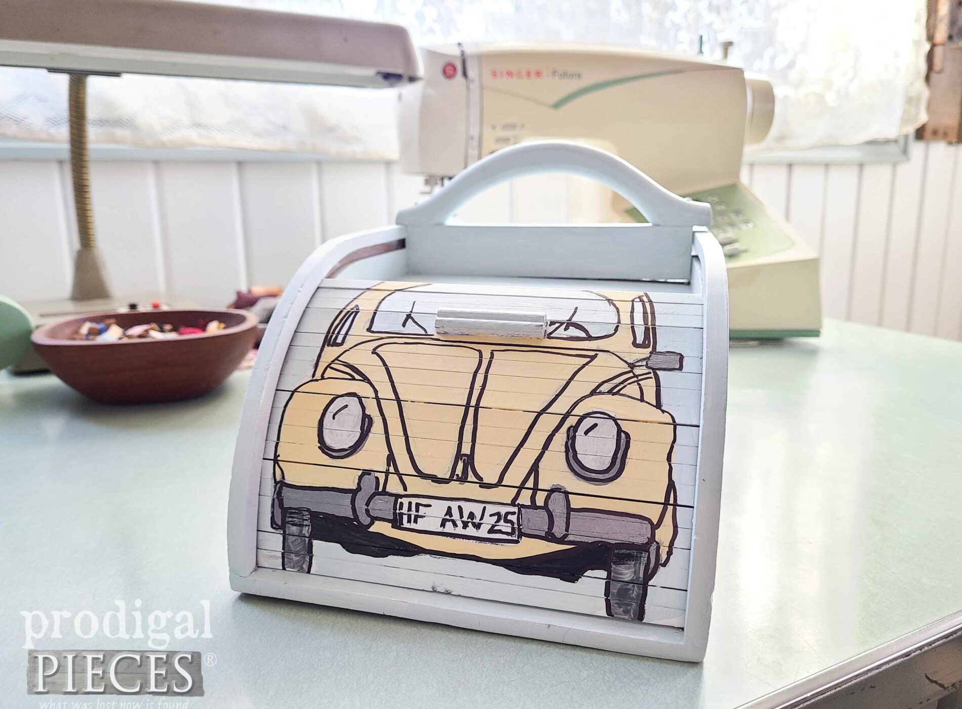 Hand-Painted Volkswagen Vintage Sewing Box available at Prodigal Pieces | shop.prodigalpieces.com #prodigalpieces