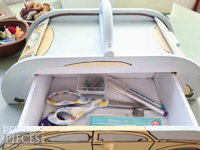 Open Drawer Sewing Box | shop.prodigalpieces.com #prodigalpieces