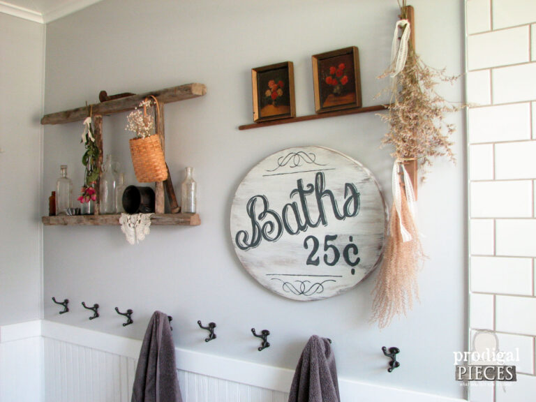 Vintage Gallery Wall with Reclaimed Bath Sign | shop.prodigalpieces.com #prodigalpieces