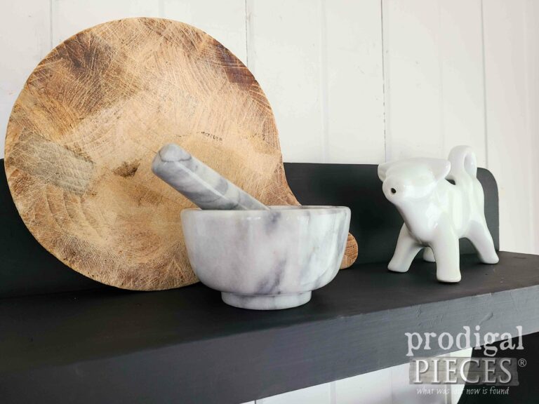 Mortar & Pestle on Farmhouse Shelf | shop.prodigalpieces.com #prodigalpieces