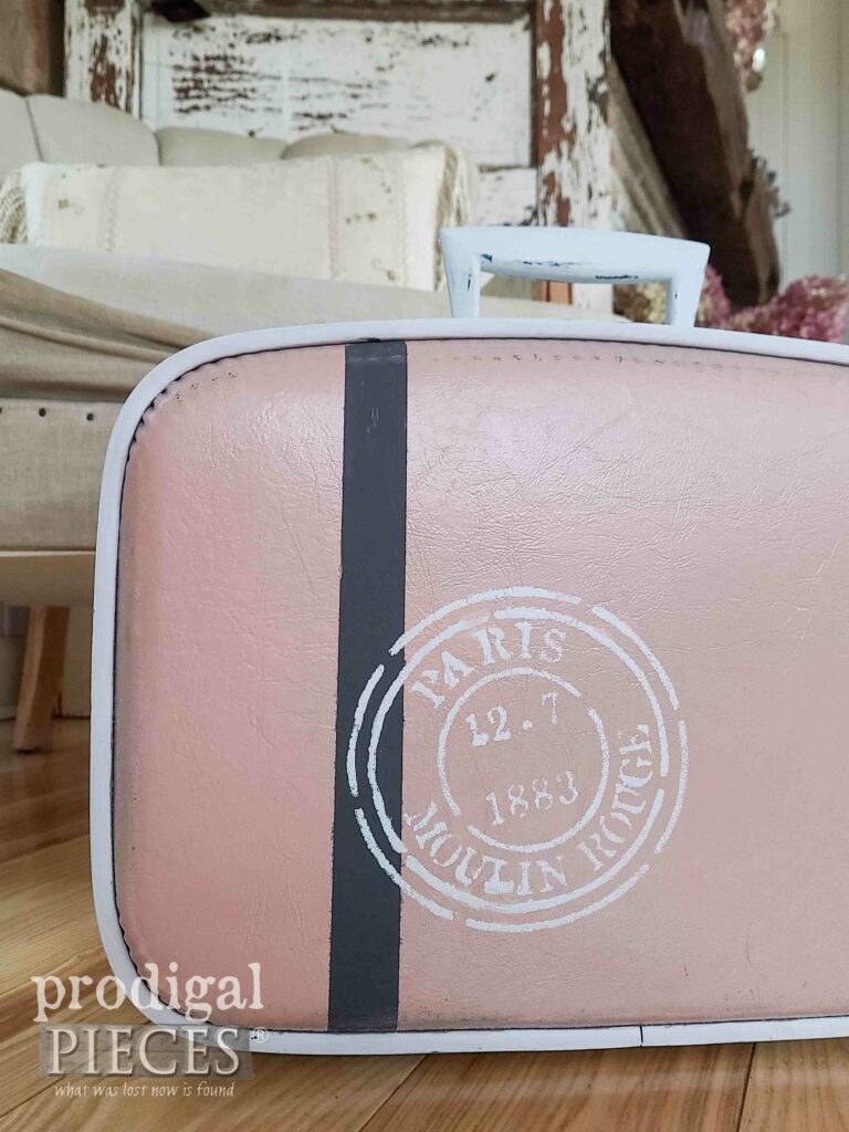 Stenciled Vintage Suitcase for French Chic Style | shop.prodigalpieces.com #prodigalpieces