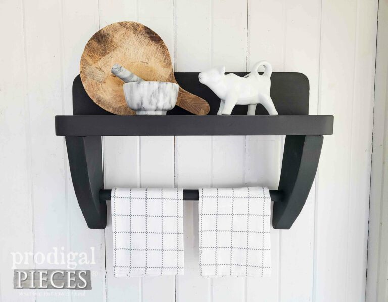 Upcycled Table Turned Farmhouse Shelf | shop.prodigalpieces.com #prodgalpieces