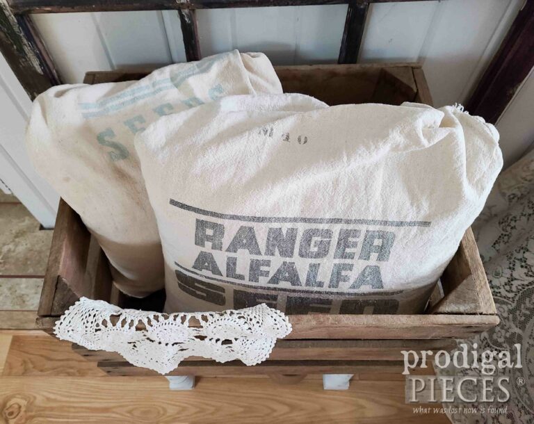 Feed sack Pillow in Antique Crate | shop.prodigalpieces.com #prodigalpieces