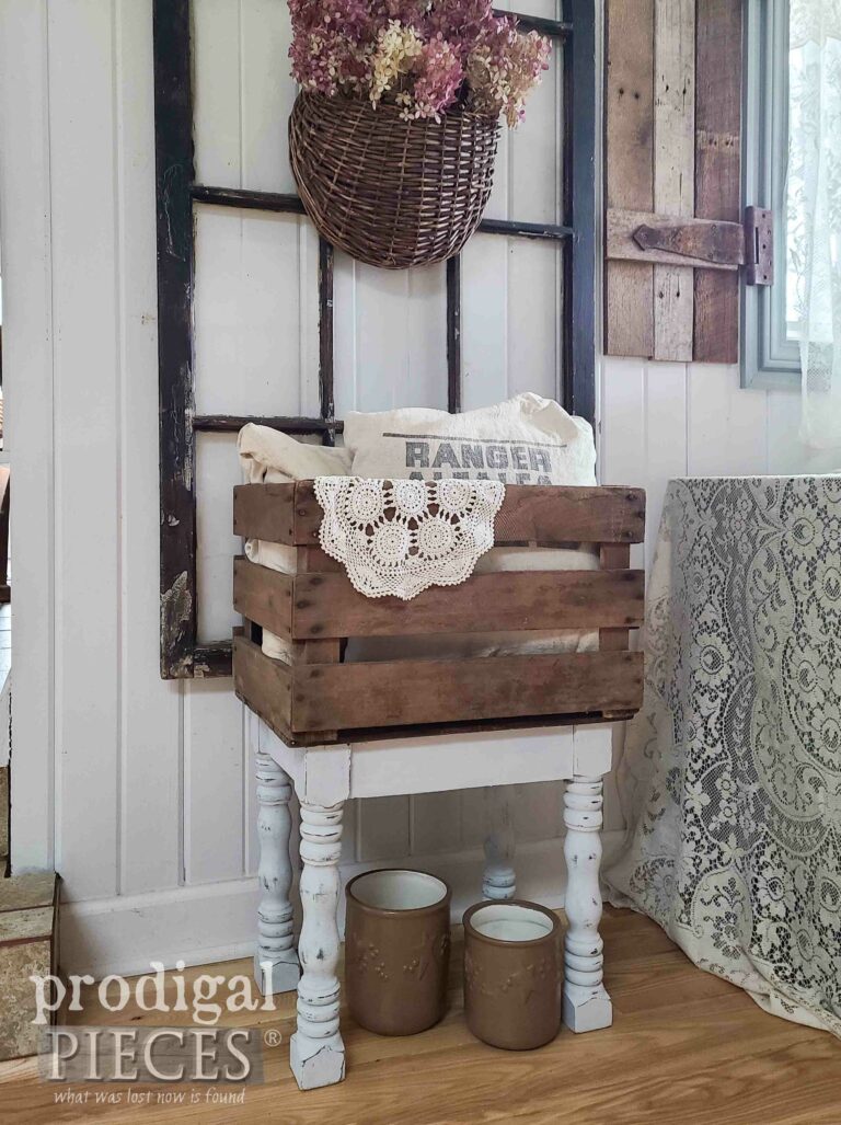 Side View Farmhouse Crate Table at shop.prodigalpieces.com #prodigalpieces