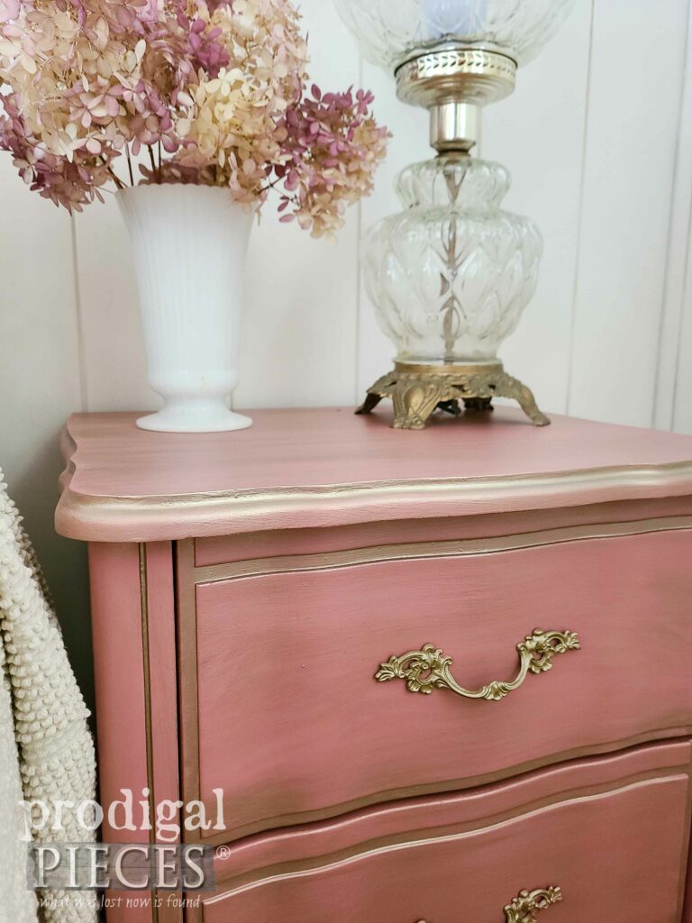 Closeup of Gilded Pink Nightstand | shop.prodigalpieces.com #prodigalpieces