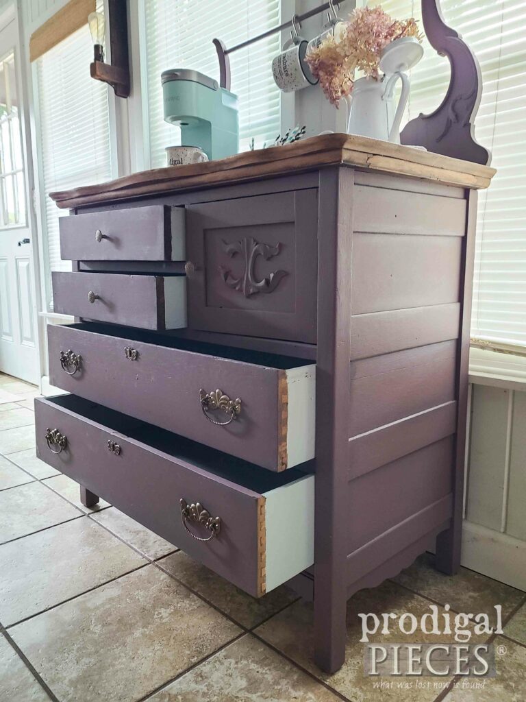 Open Drawers of Antique Wash Stand | shop.prodigalpieces.com #prodigalpieces