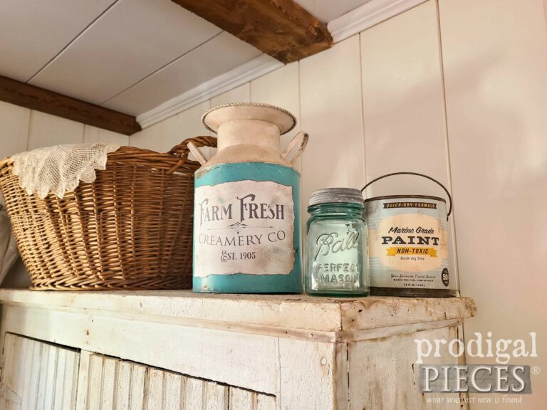 Vintage Milk Can, Paint Can and Antique Blue Ball Canning Jar with Zinc Lid available at Prodigal Pieces | prodigalpieces.com #prodigalpieces